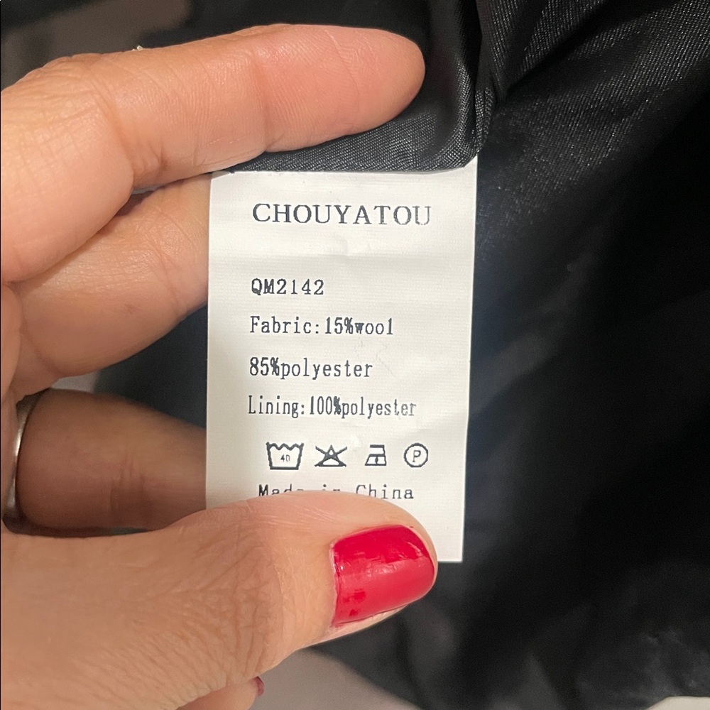 Chou Yatou Double Breasted Wool Blend Black Pea Coat Women’s Sz M with Pocket - Picture 11 of 16
